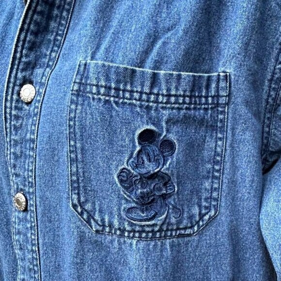 Vintage Disney Blue Denim Embroidered Button Down Shirt~M~ - Picture 2 of 7